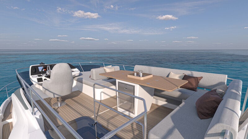 Prestige F4.3 flybridge johon mahtuu koko perhe