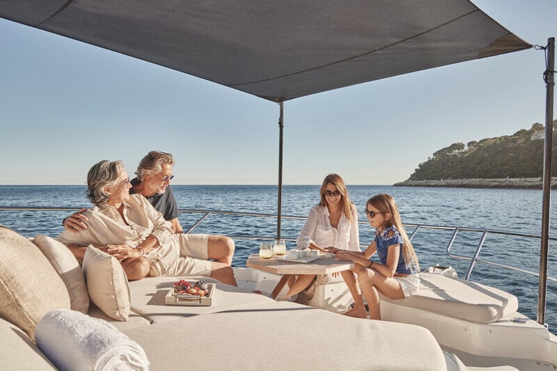 Prestige F5.7’s stainless steel railings and premium deck finishes up close.